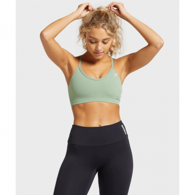 Gym Shark V Neck Training Sports Bra Green – תמונה 1