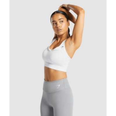 Gym Shark Racer Back Training Sports Bra White – תמונה 4