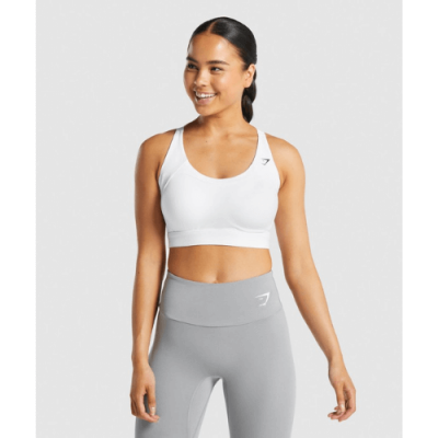 Gym Shark Racer Back Training Sports Bra White – תמונה 1