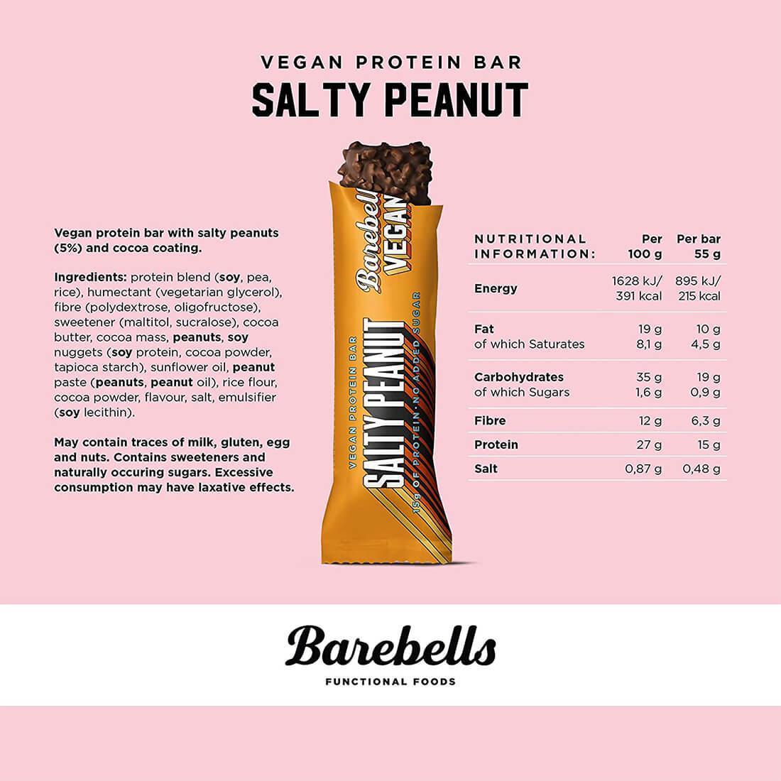 Barebells Vegan Protein Bar 12 x 55g חטיף חלבון טבעוני ברבלס ויטמין