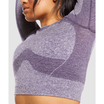 ⁦Gym Shark Flex Sports Long Sleeve Crop Top Purple Marl⁩ – תמונה ⁦3⁩