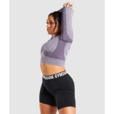 ⁦Gym Shark Flex Sports Long Sleeve Crop Top Purple Marl⁩ – תמונה ⁦4⁩