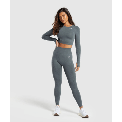 ⁦Gym Shark Vital Seamless 2.0 Long Sleeve Crop Top Strong Grey Marl⁩ – תמונה ⁦5⁩