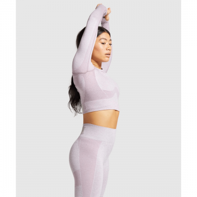 ⁦Gym Shark Flex Sports Long Sleeve Crop Top Purple Marl/Grey⁩ – תמונה ⁦3⁩