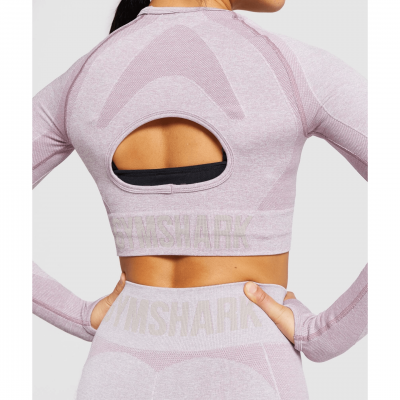 ⁦Gym Shark Flex Sports Long Sleeve Crop Top Purple Marl/Grey⁩ – תמונה ⁦4⁩