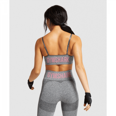 Gym Shark Flex Strappy Sports Bra Charcoal Marl/Pink – תמונה 2