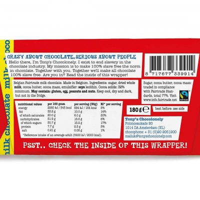 Tony's Chocolonely Fairtrade Chocolate Bar 180g – תמונה 2