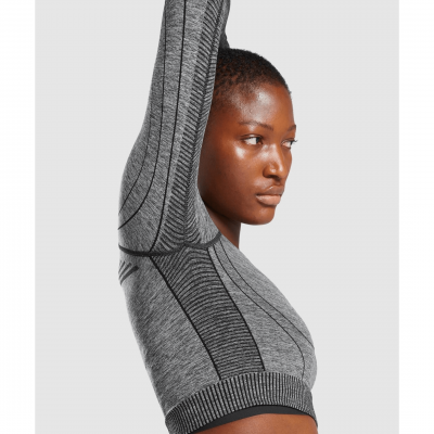 Gym Shark Hyper Amplify Long Sleeve Crop Top Black Marl/Black – תמונה 3