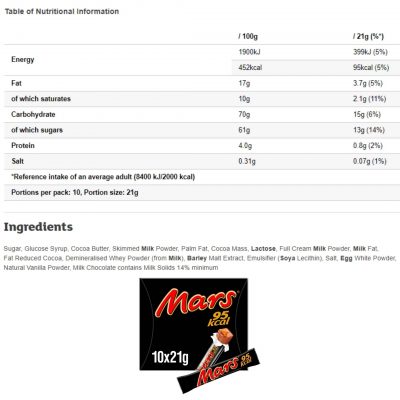 ⁦Mars Chocolate Low Calorie Snack Bars 10x21g⁩ – תמונה ⁦2⁩