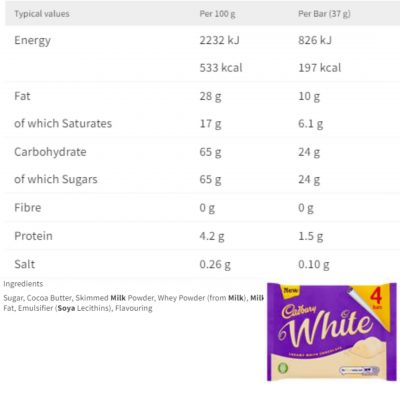 Cadbury Creamy White Chocolate Bars 4x37g – תמונה 2