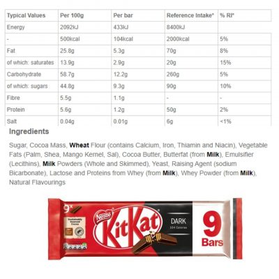 Kit Kat 2 Finger Dark Chocolate Biscuits 9x20.7g – תמונה 2