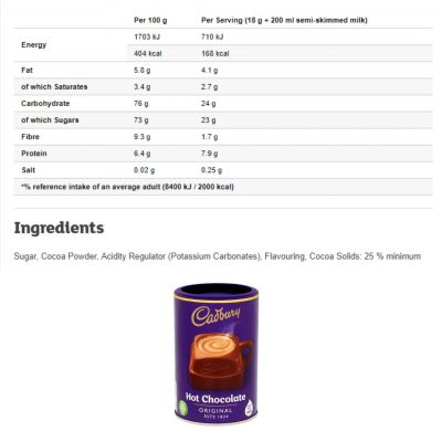 Cadbury Drinking Hot Chocolate 250g – תמונה 2