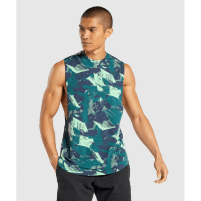 Gym Shark Bold Drop Armhole Tank Green Print – תמונה 1