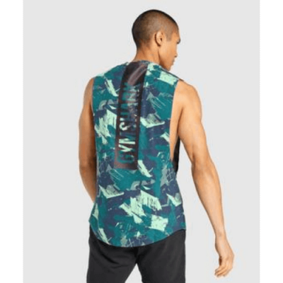 Gym Shark Bold Drop Armhole Tank Green Print – תמונה 2