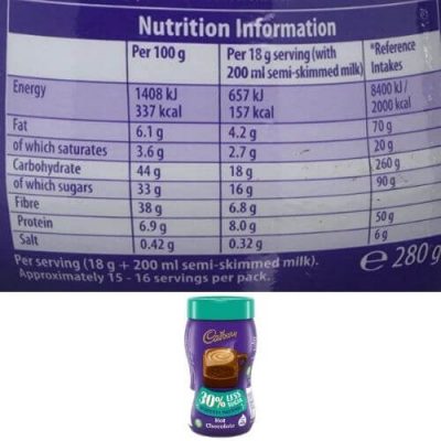 Cadbury Hot Chocolate 30% Less Sugar 280g – תמונה 2