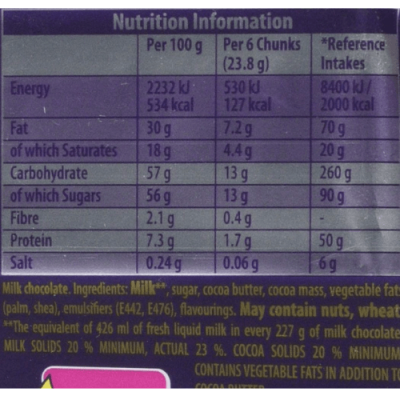 Cadbury Dairy Milk Chocolate Bar 110g – תמונה 3