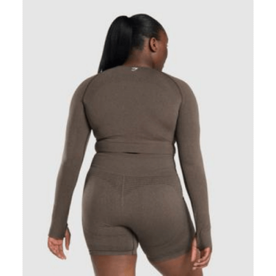 Gym Shark Vital Seamless 2.0 Long Sleeve Crop Top Brown Marl – תמונה 2