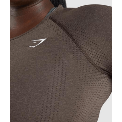Gym Shark Vital Seamless 2.0 Long Sleeve Crop Top Brown Marl – תמונה 4