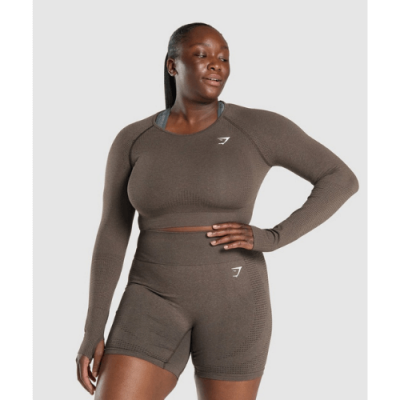 Gym Shark Vital Seamless 2.0 Long Sleeve Crop Top Brown Marl – תמונה 1