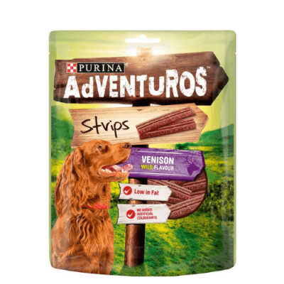 Adventuros Mini Strips Dog Treats Venison Flavour 90g – תמונה 1