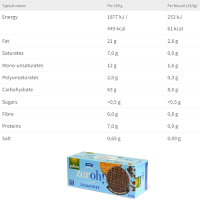 Gullón Zeroh! Sugar Free Dark Chocolate Digestives 270g – תמונה 2