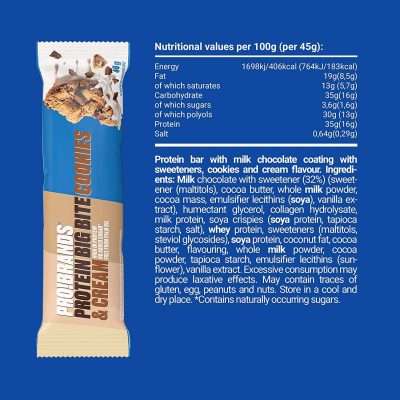 ⁦Pro!brands Protein Big Bite Cookies and Cream 24x45g⁩ – תמונה ⁦3⁩