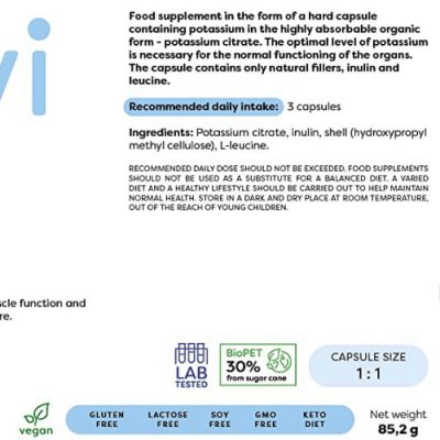 Osavi Potassium 300mg 90 vegan caps – תמונה 3