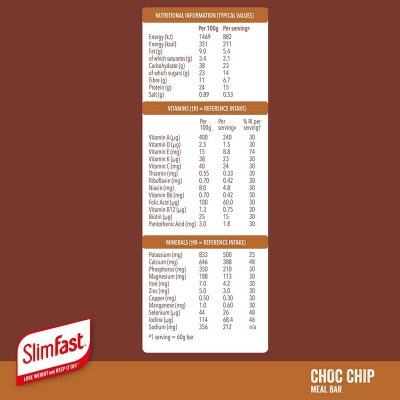 SlimFast High in Protein Meal Bars Choc Chip 16x60g – תמונה 2