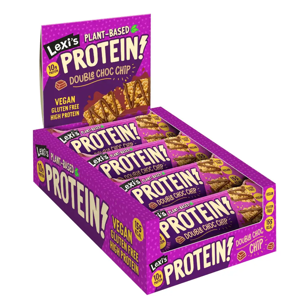 Double-Chocolate-Chip-12-Pack-Low-Calorie-Lexis-Treats-Vegan-Protein-Bars-Boxes (1)