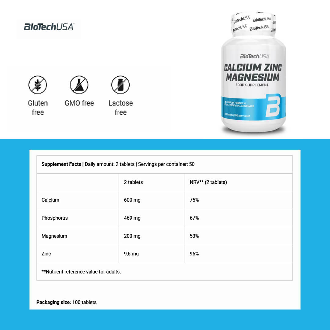 BioTechUSA Calcium Zinc Magnesium 100 tablets-02