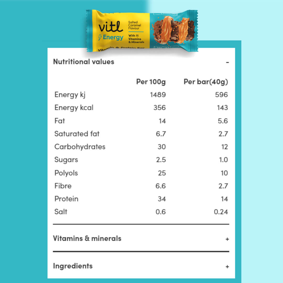 Vitl Salted Caramel flavour Vitamin & Protein Bar 15x40g4