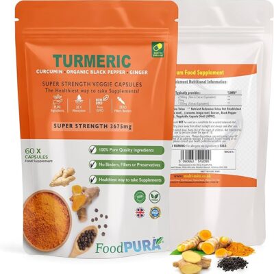FoodPURA Turmeric, Black Pepper & Ginger Capsules – 60 High Strength Capsules for Joint & Digestive Support AMZ