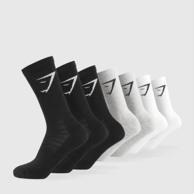 Gymshark Crew Socks 7pk White/Light Grey Core Marl/Black