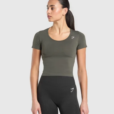 Gymshark Everyday Seamless Tight Fit Crew Neck Tee Strength Green