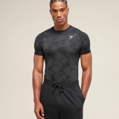 Gymshark Geo Seamless T-Shirt Black/Charcoal Grey