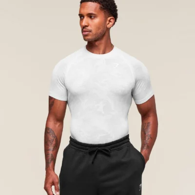Gymshark Geo Seamless T-Shirt White/Light Grey