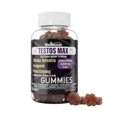 WellBoost Testos MAX Strength Gummies – Natural Testosterone Support, Enhanced Energy & Stamina – 60 Chewables AMZ