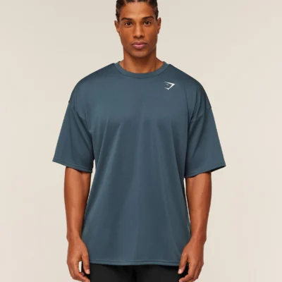 ⁦Gymshark Arrival Oversized T-Shirt GS Stealth Blue⁩ – תמונה ⁦4⁩