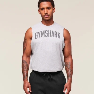 Gymshark Worn Graphic Tank oversized fit Light Grey Core Marl