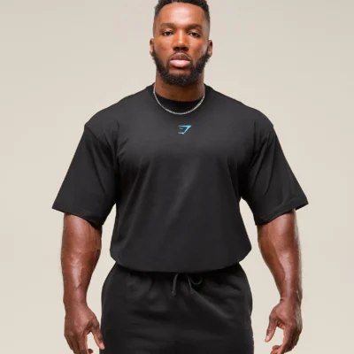 Gymshark Power T-Shirt oversized fit Black/Brand Blue