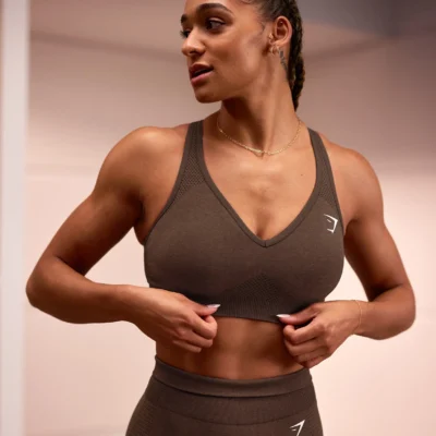 Vital V Neck Sports Bra Espresso Marl