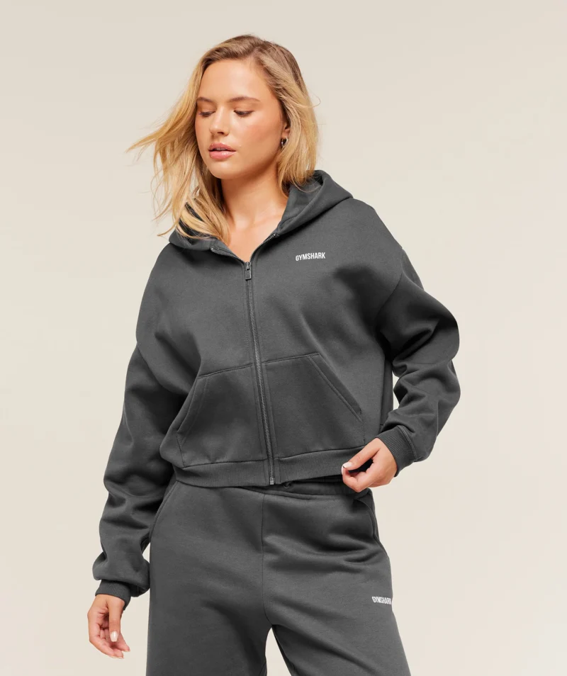 Cosy Luxe Zip Through Hoodie Onyx Grey