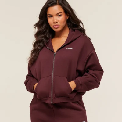 Gymshark Cosy Luxe Zip Through Hoodie Rich Maroon