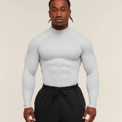 Gymshark Element Baselayer Mock Neck Long Sleeve T-Shirt GS White/GS Metal Grey Marl