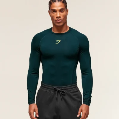 Gymshark Element Baselayer Long Sleeve T-Shirt Deep Petrol Blue/Sorbet Yellow
