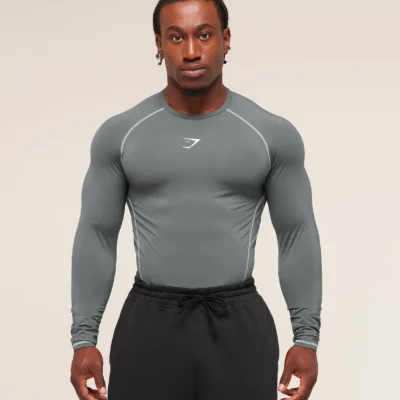 Gymshark Element Baselayer Long Sleeve T-Shirt Pitch Grey/White