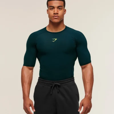 Gymshark Element Baselayer T-Shirt Deep Petrol Blue/Sorbet Yellow