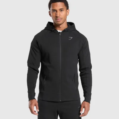 Gymshark Interlock Tech Zip Up Hoodie Black