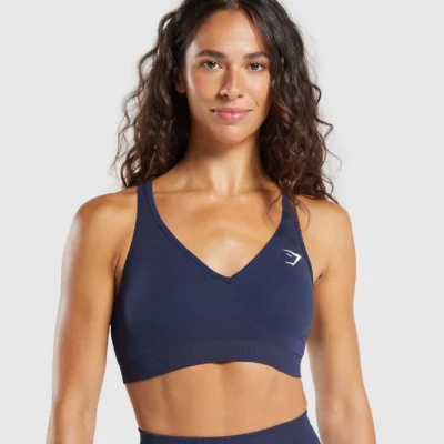 Gymshark Vital V Neck Sports Bra Heavy Blue/ Marl