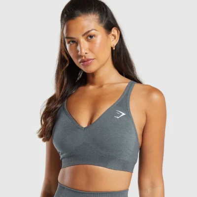 Gymshark Vital V Neck Sports Bra Strong Grey Marl